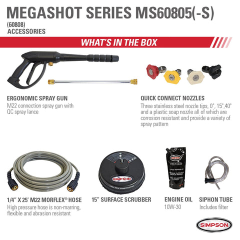 Image of SIMPSON MS60805-S MegaShot MS60805-S 3000 PSI at 2.4 GPM HONDA GCV160 Cold Water Gas Pressure Washer with 15 in. Surface Scrubber 60808