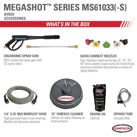 Image of SIMPSON MegaShot MS61033-S 3300 PSI at 2.4 GPM HONDA GC190 Cold Water Gas Pressure Washer 61033
