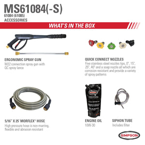 SIMPSON MS61084 MegaShot MS61084-S 3400 PSI at 2.5 GPM KOHLER SH265 Cold Water Gas Pressure Washer 61085