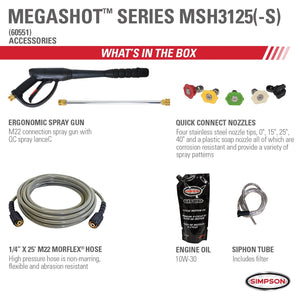 SIMPSON MSH3125-S MegaShot MSH3125-S 3200 PSI at 2.5 GPM HONDA GC190 C d Water Gas Pressure Washer 60551