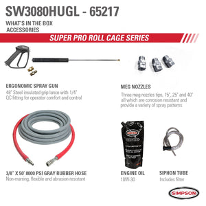 Simpson SW3080HUGL Super Pro Roll-Cage SW3080HUGL 3000 PSI at 8.0 GPM HONDA GX690 Cold Water Gear Drive Gas Pressure Washer 65217