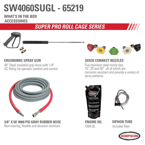 Image of Simpson SW4060SUGL Super Pro Roll-Cage SW4060SUGL 4000 PSI at 6.0 GPM SIMPSON 679 Gear Drive Gas Pressure Washer 65219