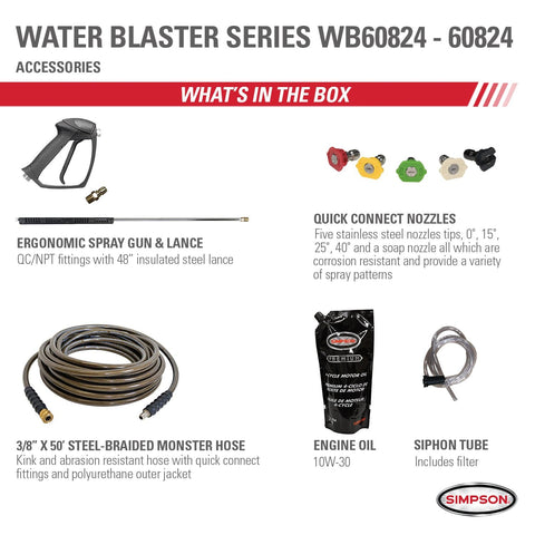 Image of Simpson WB60824 Water Blaster WB60824 4400 PSI at 4.0 GPM SIMPSON 420 Cold Water Belt Drive Gas Pressure Washer 60824